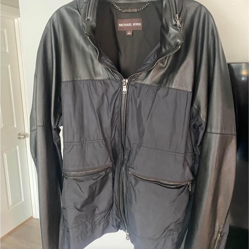 Michael Kors Black Leather and Fabric Jacket